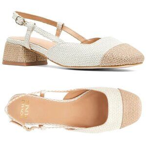 DONALD PLINER Revel Slingback Pump Size 9.5 Low Heel Natural Beige Raffia NEW